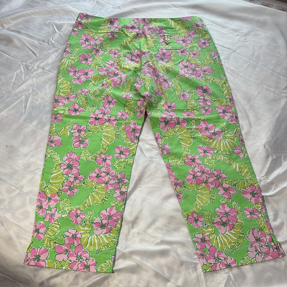 LILY PULITZER ORIGINALS Resort Fit Tropical Limeade Floaters Seahorse Pants Sz16 - Picture 2 of 8
